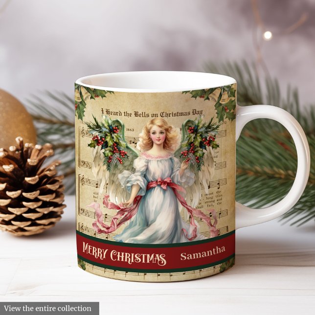 Personlig julmugg Retro ängel Firande Kaffemugg (Personalized Holiday Mug Retro Angel Celebration)