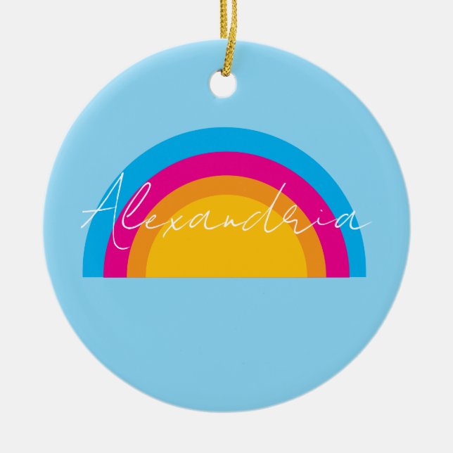 Personlig julnamn med regnbåge julgransprydnad keramik (Framsidan)
