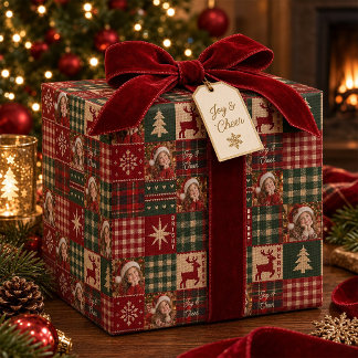 Personlig julpatchwork med 4 bilder rustic jul presentpapper