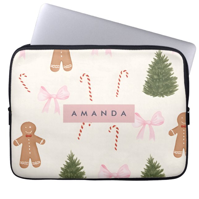 Personlig julpepparkaka & rosa rosett laptop fodral (Framsidan)