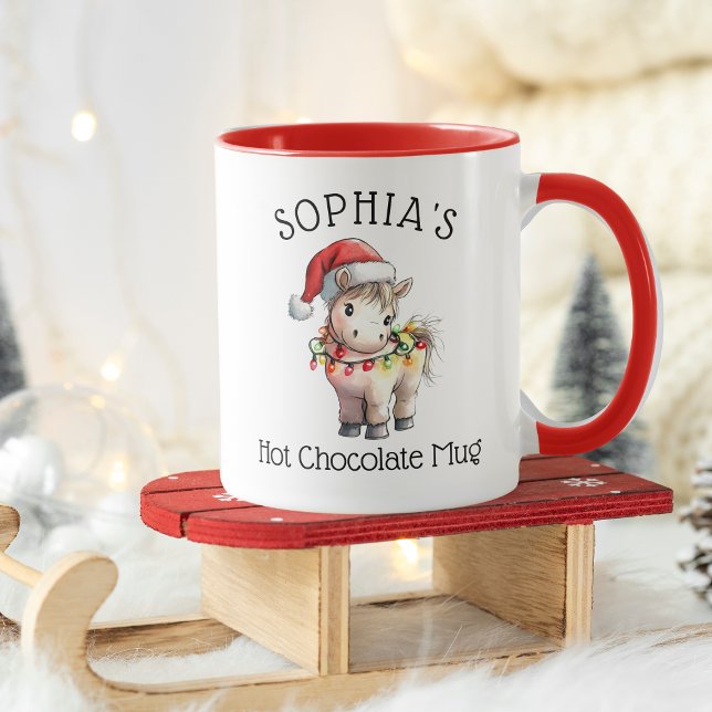 Personlig julponny varm choklad för barn mugg (Kids Personalized Cute Poney Hot Chocolate Mug)