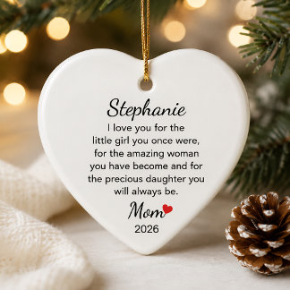 Personlig julpresent dotter till mamma hjärta julgransprydnad keramik