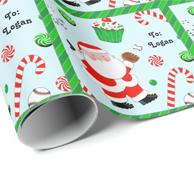 Personlig julpresent för baseboll presentpapper (Rullad Hörn)