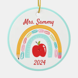 Personlig julpresent för lärare Boho Rainbow Schoo Julgransprydnad Keramik