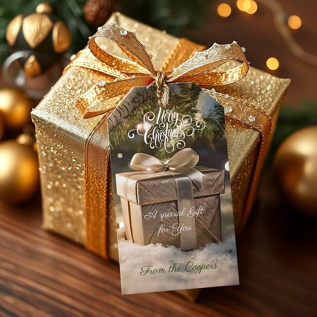Personlig julpresent i guld presentetikett (Skapare uppladdad)