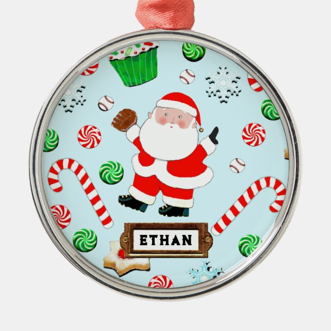 Personlig julpresent med basebolltema julgransprydnad metall (Framsidan)