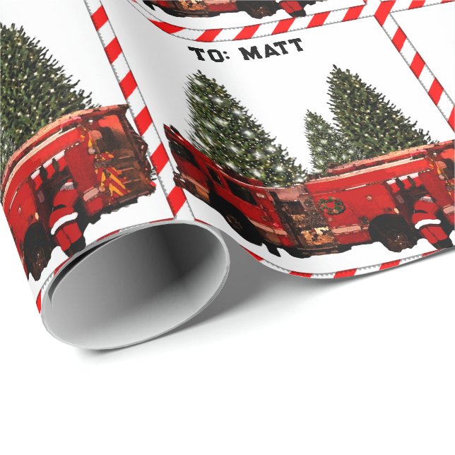 Personlig julpresent till brandman presentpapper (Rullad Hörn)