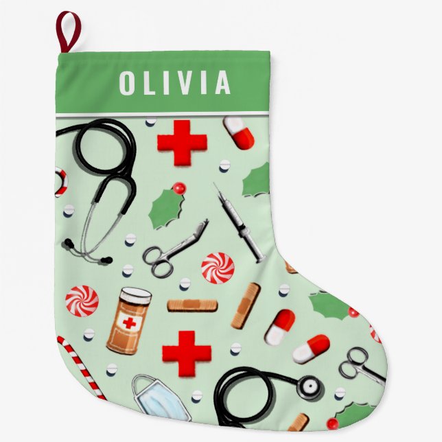 Personlig julpresent till sjuksköterska stor julstrumpa (Framsidan)