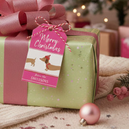 Personlig julpresentetikett med tax i rosa presentetikett