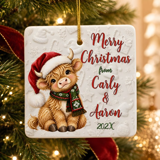 Personlig julprydnad för Highland-ko Julgransprydnad Keramik (Personalized Highland Cow Christmas Ornament)