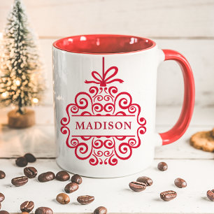 Personlig julprydnad med invecklad doodle-design mugg