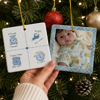 Personlig julprydnad med statistik om babypojke julgransprydnad keramik