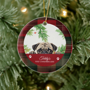 Personlig julpug julgransprydnad keramik