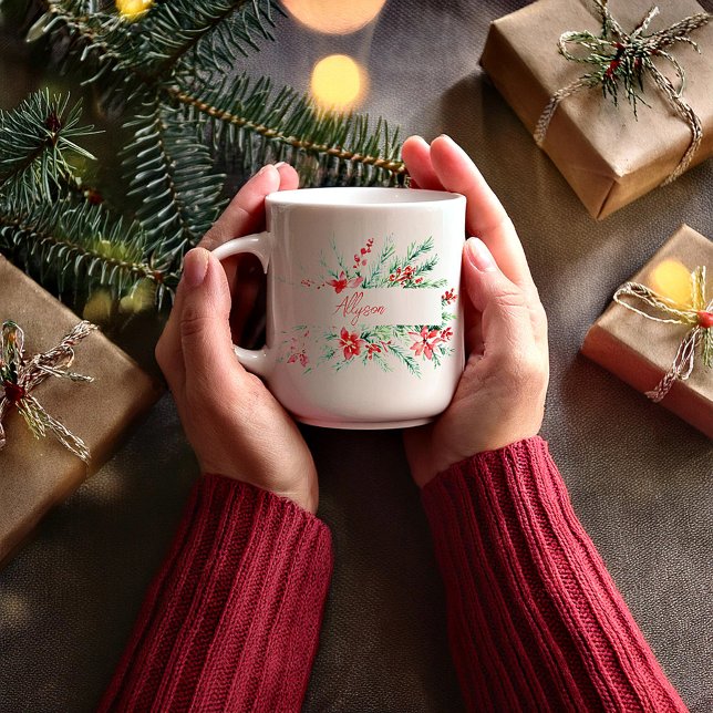 Personlig julros och grönska jul kaffemugg (Skapare uppladdad)
