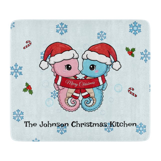 Personlig julskärbräda med sjöhästar (Framsidan)