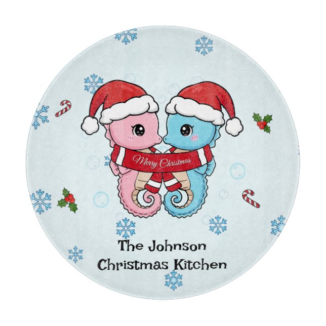 Personlig julskärbräda med sjöhästar (Framsidan)