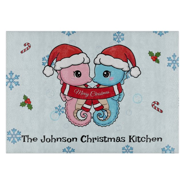 Personlig julskärbräda med sjöhästar (Framsidan)