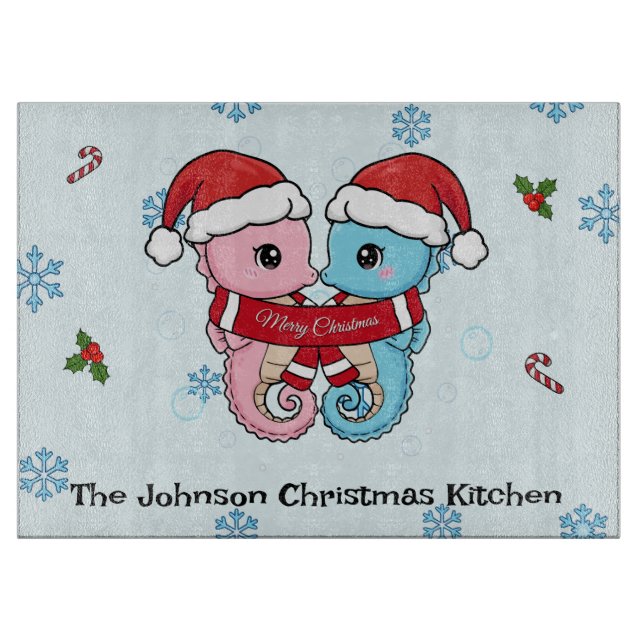 Personlig julskärbräda med sjöhästar (Framsidan)