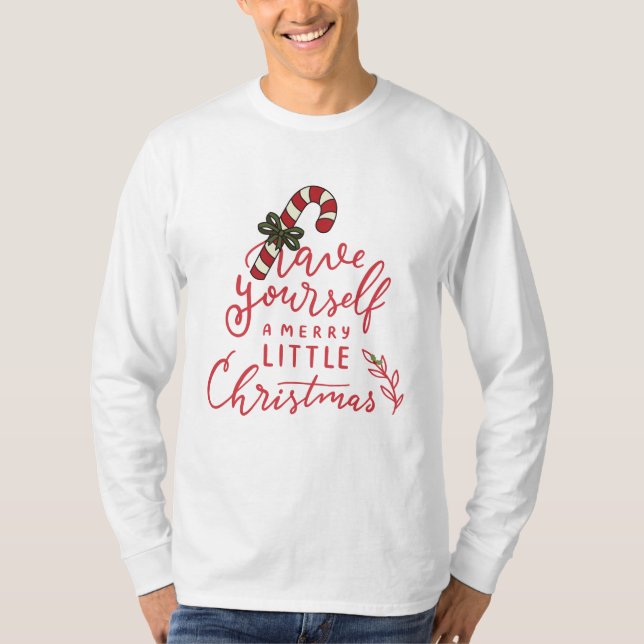 Personlig julskript med sockerrör Christmas  T Shirt (Framsida)