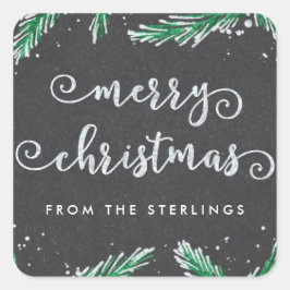 Personlig julstämmare | GLITTER Fyrkantigt Klistermärke