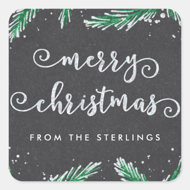 Personlig julstämmare | GLITTER Fyrkantigt Klistermärke (Framsida)