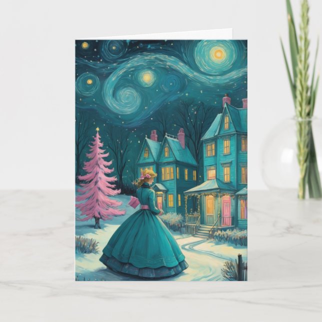 Personlig Julstjärndesign - nattdesign Kort (Framsida)