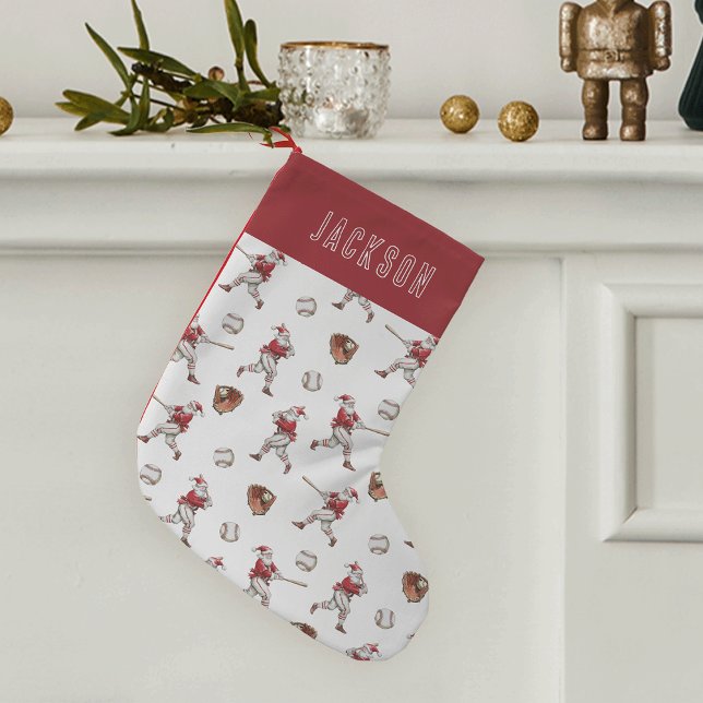 Personlig julstrump med basebollmotiv och tomte liten julstrumpa (Skapare uppladdad)