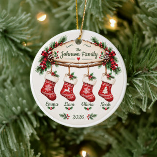 Personlig julstrumpa för familjen julgransprydnad keramik