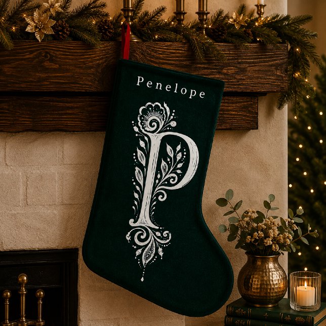 Personlig julstrumpa med botanisk monogram för bok (Skapare uppladdad)
