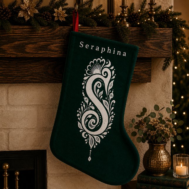 Personlig julstrumpa med botanisk monogram för bok (Skapare uppladdad)