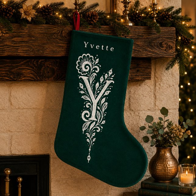 Personlig julstrumpa med botanisk monogram för bok (Skapare uppladdad)