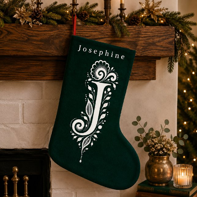 Personlig julstrumpa med botanisk monogram för bok (Skapare uppladdad)