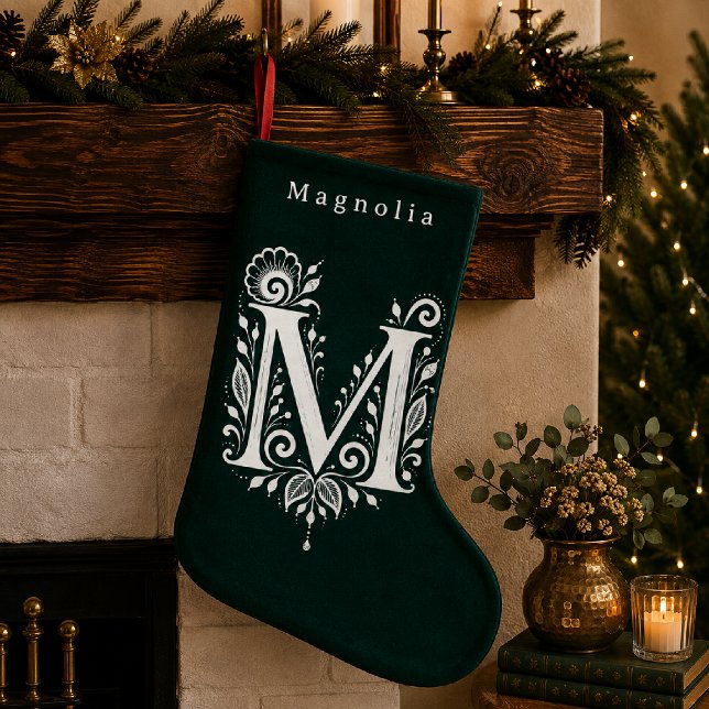 Personlig julstrumpa med botanisk monogram för bok (Skapare uppladdad)