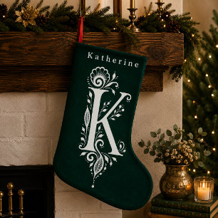 Personlig julstrumpa med botanisk monogram för bok