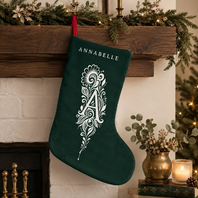 Personlig julstrumpa med botanisk monogram för bok (Skapare uppladdad)