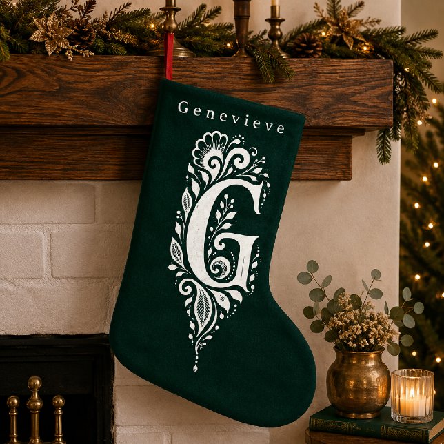 Personlig julstrumpa med botanisk monogram för bok (Skapare uppladdad)