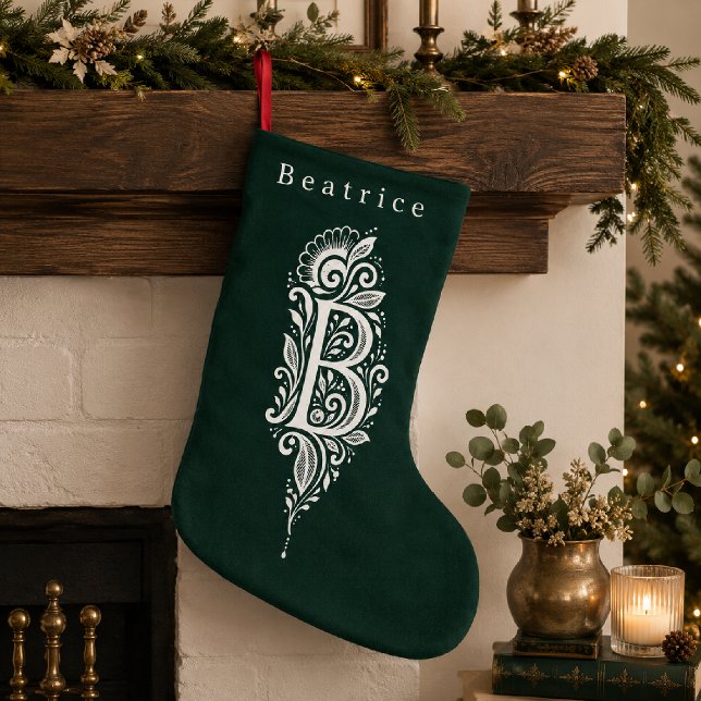 Personlig julstrumpa med botanisk monogram för bok (Skapare uppladdad)