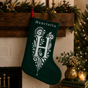 Personlig julstrumpa med botanisk monogram för bok