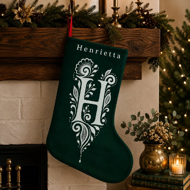Personlig julstrumpa med botanisk monogram för bok (Skapare uppladdad)