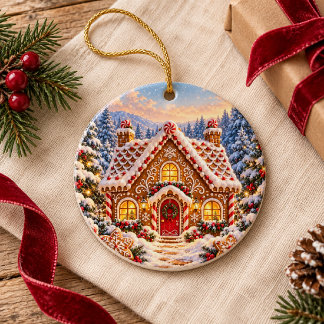 Personlig julstuga i pepparkaka julgransprydnad keramik