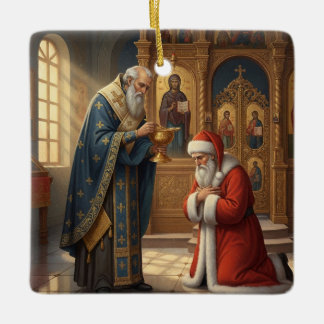Personlig jultomte i en östortodox kyrka julgransprydnad keramik