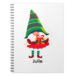 Personlig jultomte med en gåduva anteckningsbok