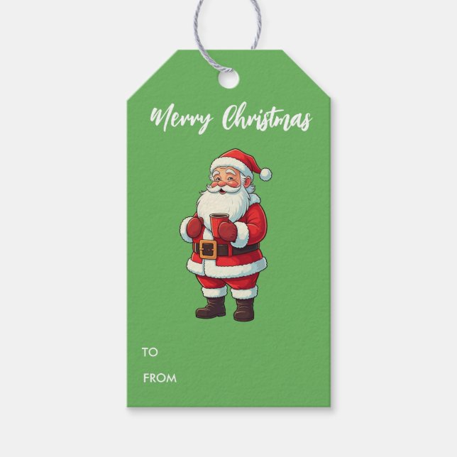 Personlig Jultomten Drinking Hett Chocolate Presentetikett (Framsidan)