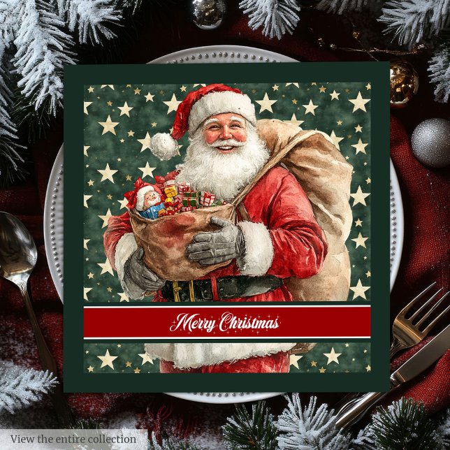 Personlig Jultomten Helgdag Bord Napkins Pappersservett (Personalized Santa Claus Holiday Table Napkins)