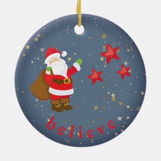 Personlig Jultomten med Stars BELIEVE Julgransprydnad Keramik (Baksidan)