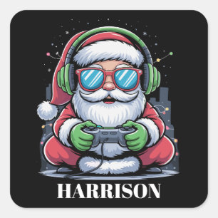 Personlig julvideospel Santa Xmas Fyrkantigt Klistermärke