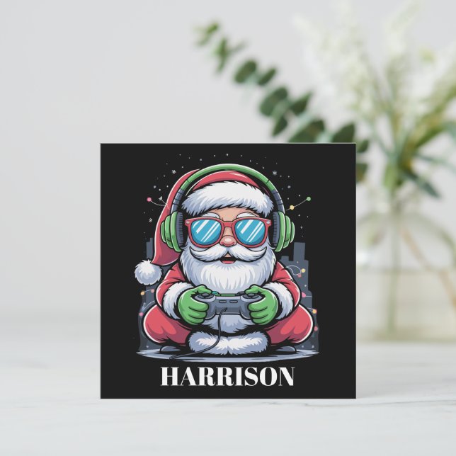 Personlig julvideospel Santa Xmas Julkort (Stående Fram)