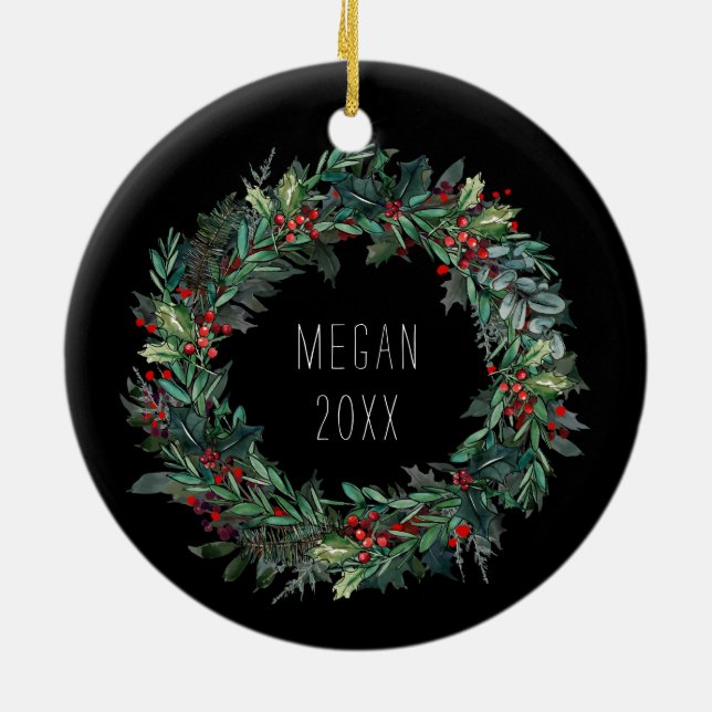 Personlig julvinterscen med Varg Art Julgransprydnad Keramik (Baksidan)