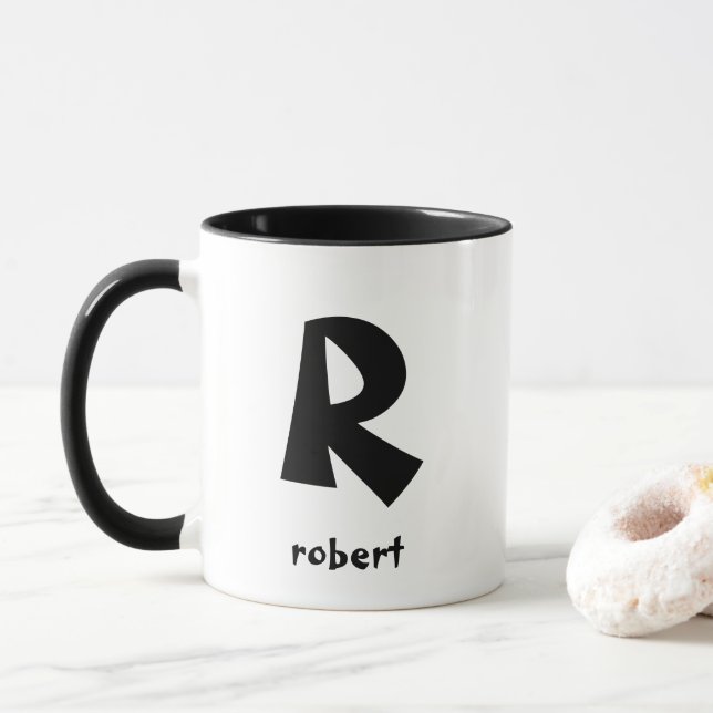 Personlig Jumbo Black Initial Monogam Namn Mugg (Med munk)