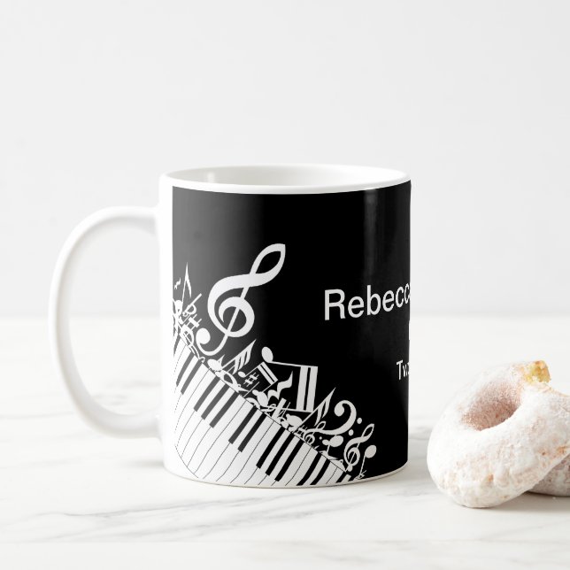 Personlig Jumled Musik noter och Piano Nycklar Kaffemugg (Med munk)